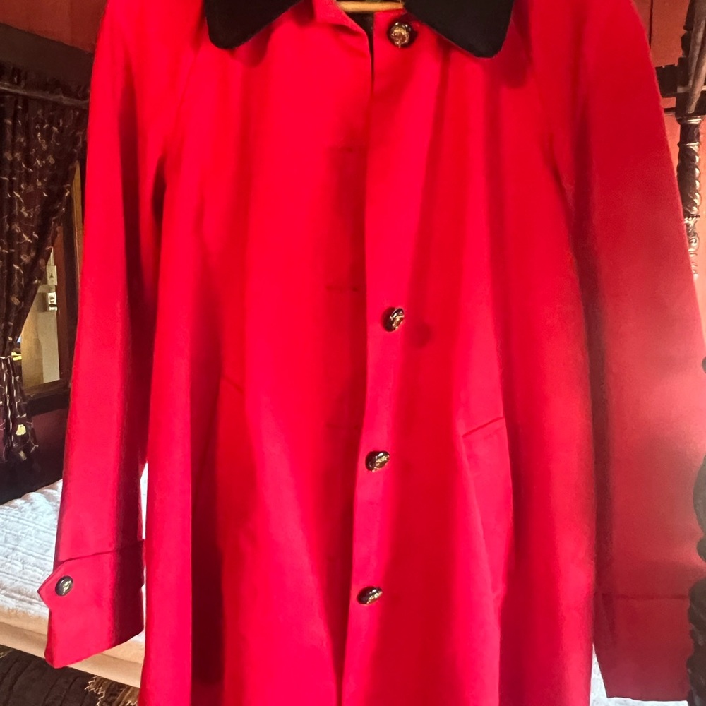 Ralph Lauren Vibrant Red Trench Coat with Corduroy Collar
